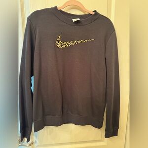 Nike Men's Black Crewneck Sweater with Leopard Swoosh